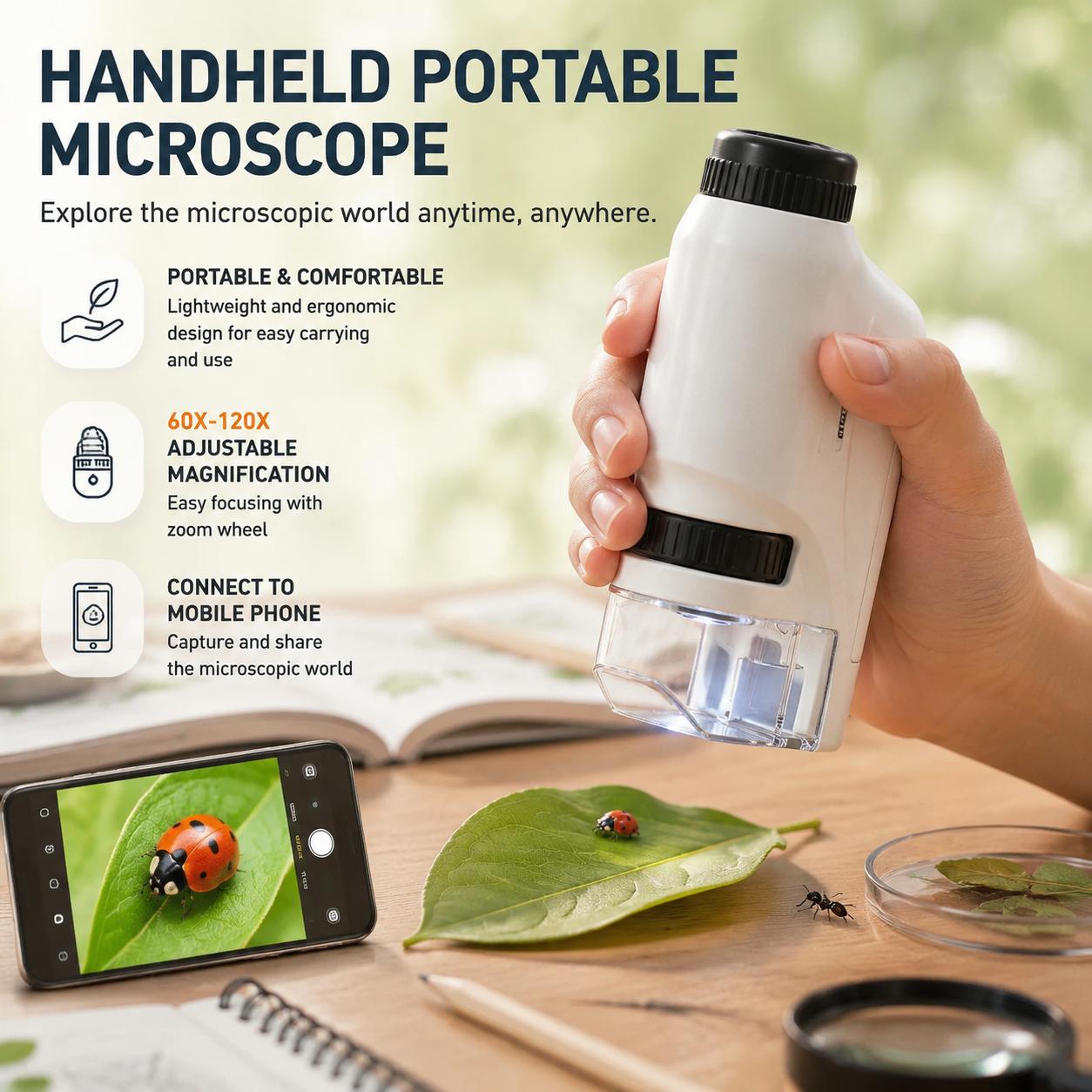 Microscope Kids Science - مجهر جيب صغير محمول بتكبير 60x