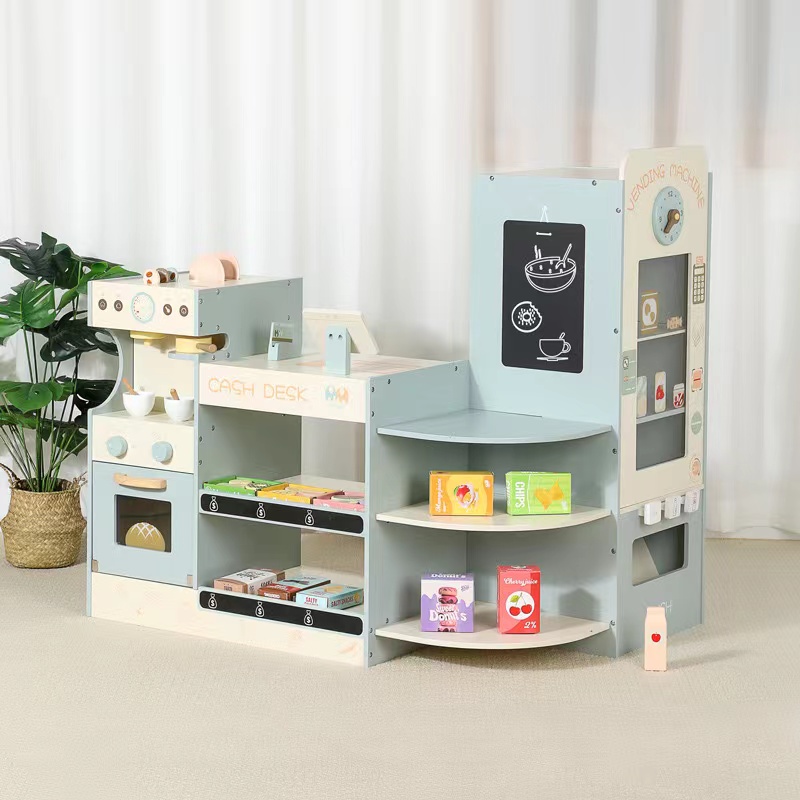 Kids Toys In Store - مجموعة لعب متجر البقالة الخشبية للأطفال،