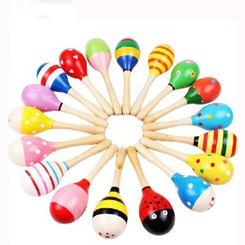 Kids Toys New Born - 2 قطعة خشخيشات خشبية صغيرة ملونة