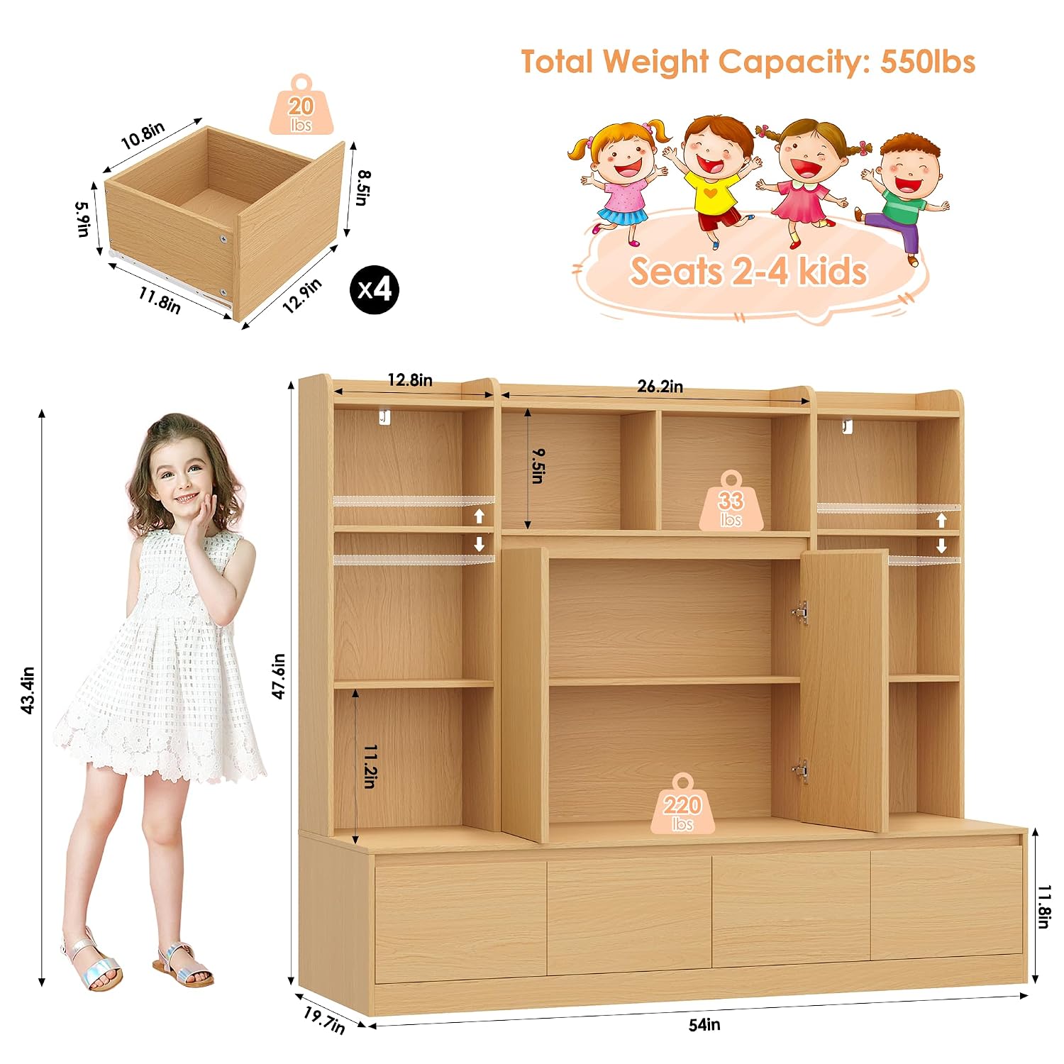 رف كتب للأطفال بطول 54 بوصة مع - مراجعة Kids Toys Drawers وسعره